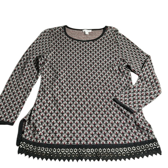 Y2K Susan Graver lace hem,jersey knit,tunic,sweater,office siren,gorpcore,warm - Picture 11 of 13